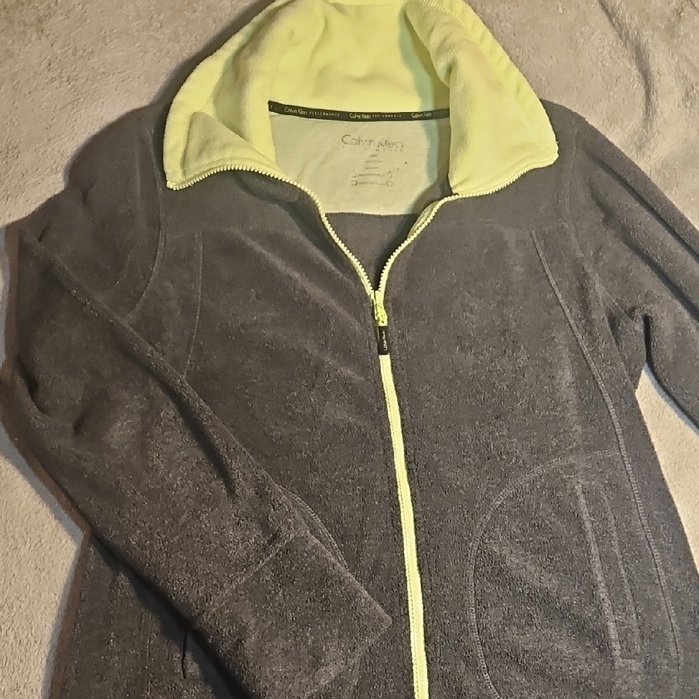 Calvin Klein Women's Gray Jacket with Yellow Accents